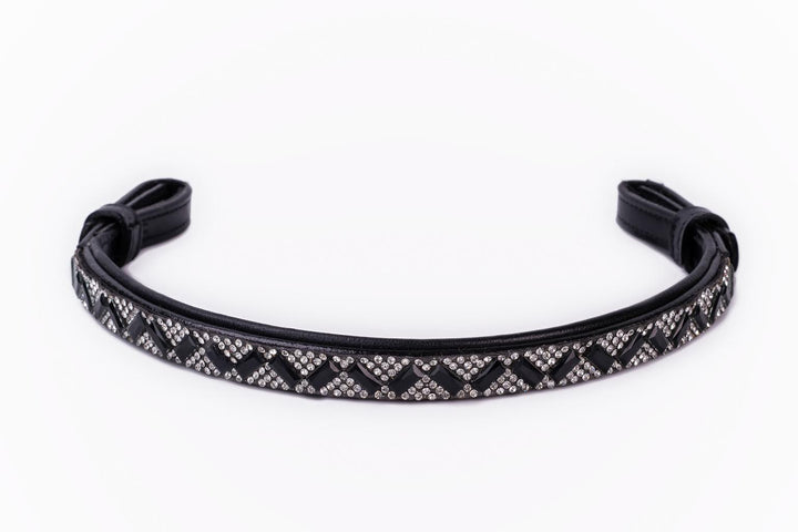 #103 Leather Browband in Crystal & Black Rectangle Design - Bridleberry Leather Tack Co.