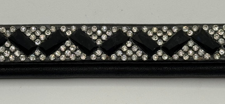 #103 Leather Browband in Crystal & Black Rectangle Design
