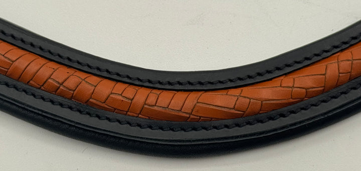 #135 Textured Chestnut Leather on Black Leather Browband
