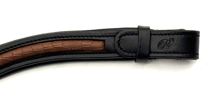 #133 Tan Textured Leather on Black Leather Browband