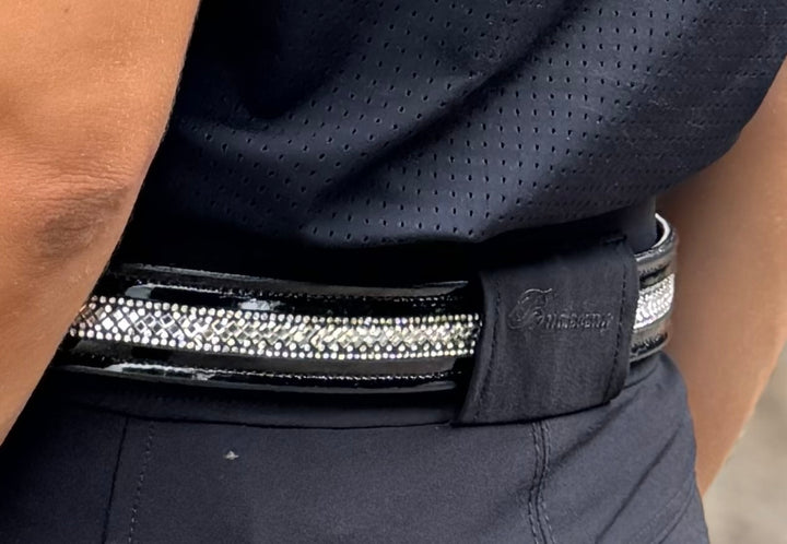 Women's Black Patent Leather Belt w/Diamond Crystal Design