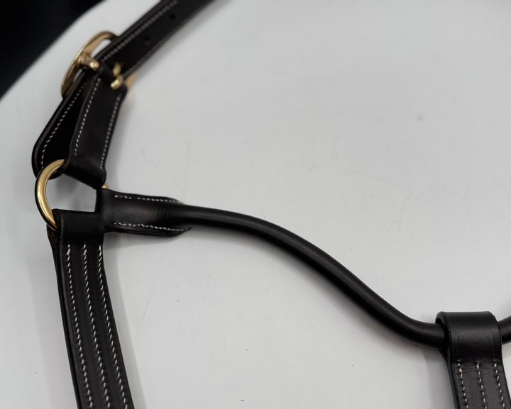 #6 Triple Stitched Brown Leather Halter w/Brass, Adjustable Chin Strap, Clip and Buckle Crown