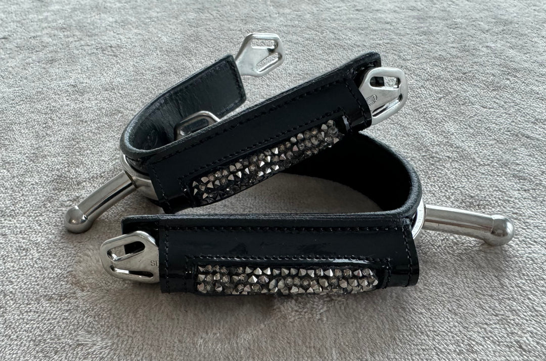 Black Patent Leather Jewel Encrusted Spur Covers w/Crystals