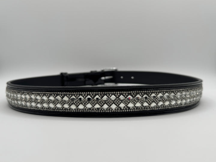 Women's Black Patent Leather Belt w/Diamond Crystal Design