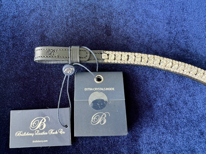 #101 Leather Brow Band "V" Crystal Design - Bridleberry Leather Tack Co.