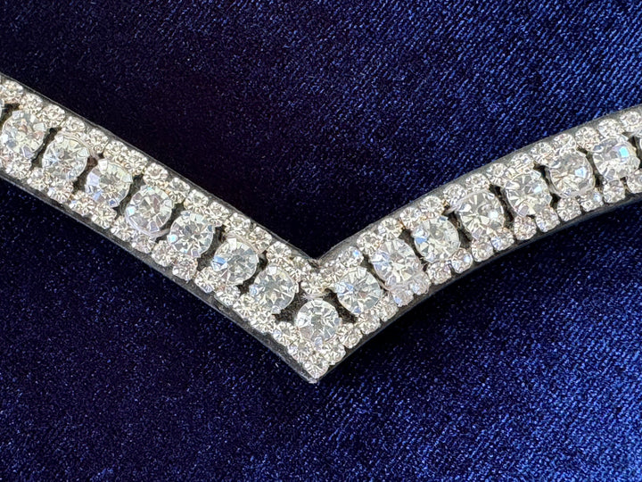 #101 Leather Brow Band "V" Crystal Design - Bridleberry Leather Tack Co.