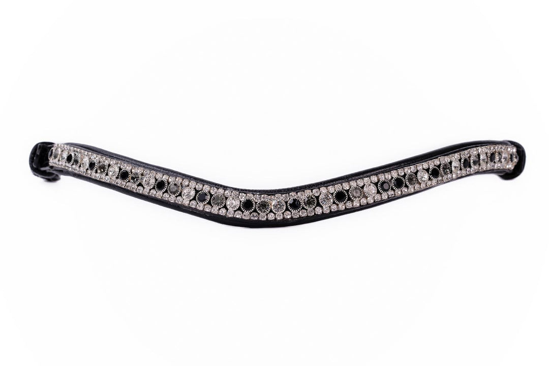 # 102 Crystal Browband Row of Black/Gray/Crystals w/Crystals on Top & Bottom - Bridleberry Leather Tack Co. 