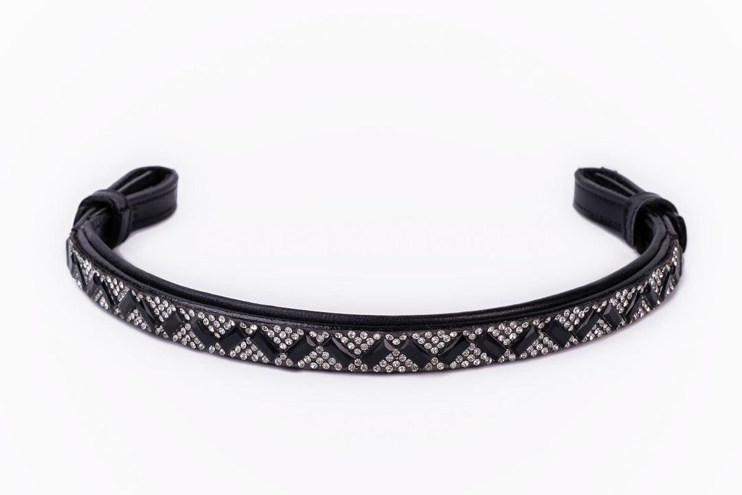 #103 Leather Browband in Crystal & Black Rectangle Design - Bridleberry Leather Tack Co. 