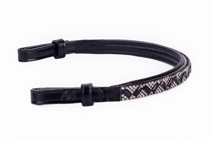 #103 Leather Browband in Crystal & Black Rectangle Design - Bridleberry Leather Tack Co. 