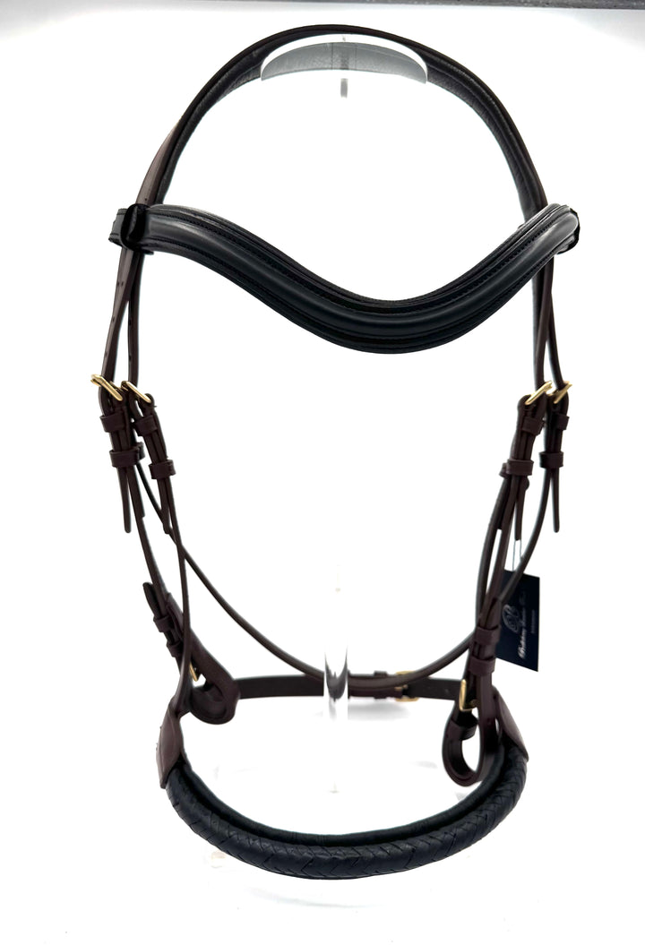 #2 Full Grain Leather Two Tone Barrel Braid Snaffle Bridle w/ Plain Reins