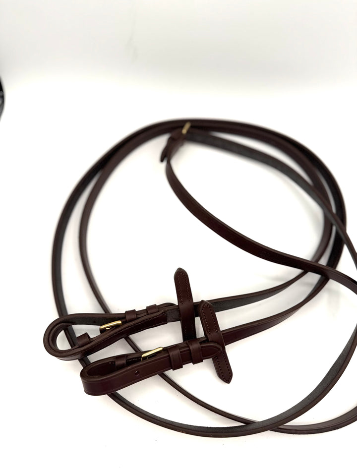 #2 Full Grain Leather Two Tone Barrel Braid Snaffle Bridle w/ Plain Reins