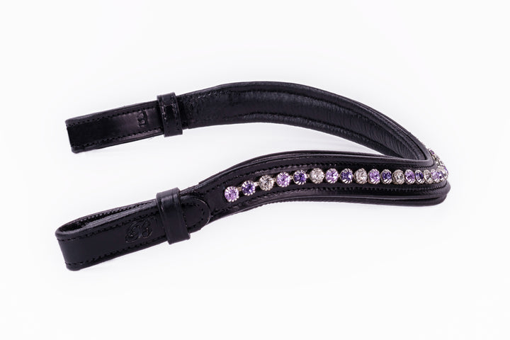 #111 Leather Browband  in Crystal /Lavender /Purple Single Row "U"Shaped Design - Bridleberry Leather Tack Co. 