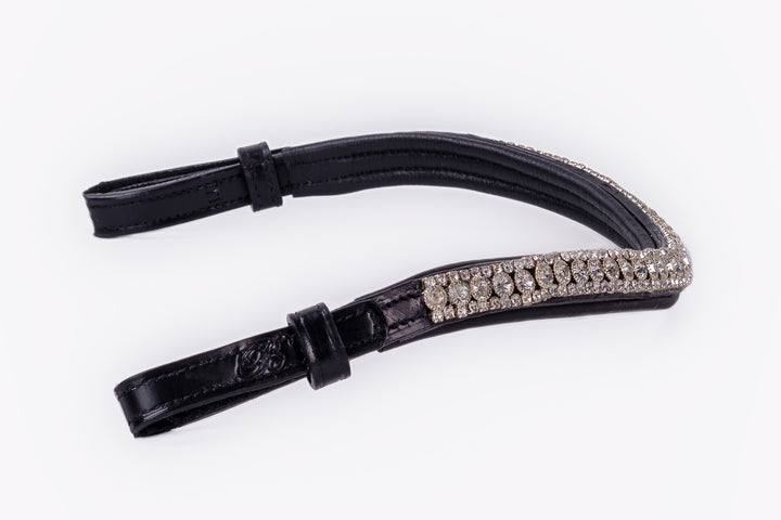 #108 Browband, Large Crystals w/top & bottom rows of medium size Crystals ,"U" shaped design - Bridleberry Leather Tack Co. 