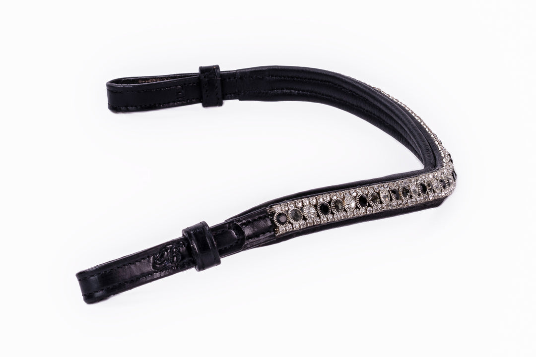 # 102 Crystal Browband Row of Black/Gray/Crystals w/Crystals on Top & Bottom - Bridleberry Leather Tack Co. 