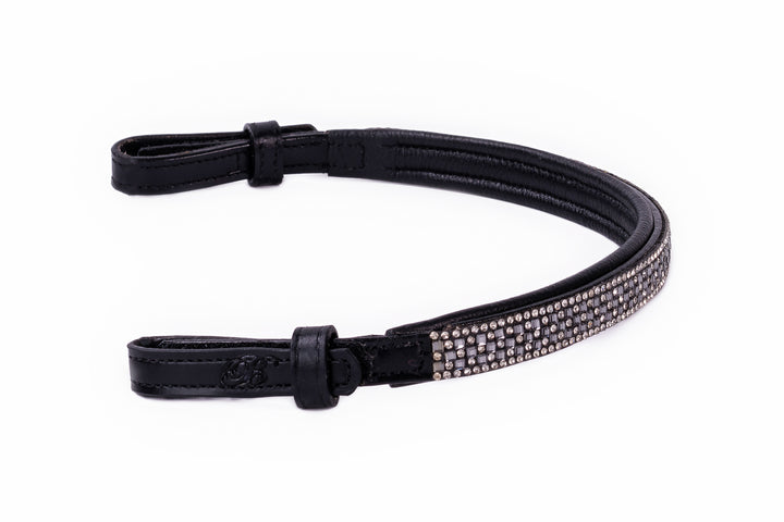 #109 Leather Brow Band w/5 rows middle 3 are Clrystal and Gray, Edged in Crystals - Bridleberry Leather Tack Co. 