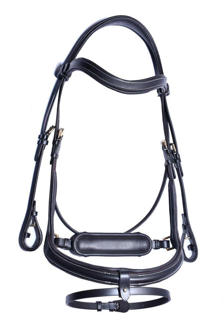 # 12 Padded Leather Bridle w/ White Stitching w/ English Leather Rubber Reins - Bridleberry Leather Tack Co. 