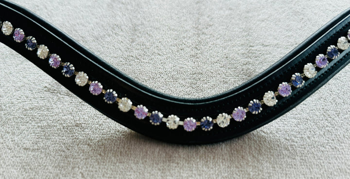 #111 Leather Browband  in Crystal /Lavender /Purple Single Row "U"Shaped Design