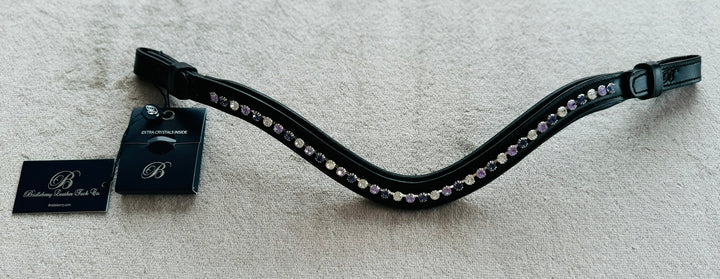 #111 Leather Browband  in Crystal /Lavender /Purple Single Row "U"Shaped Design