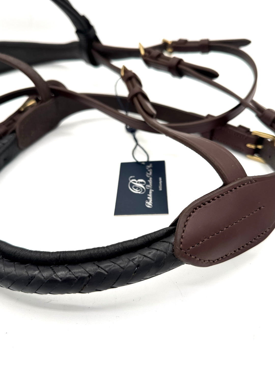 #2 Full Grain Leather Two Tone Barrel Braid Snaffle Bridle w/ Plain Reins