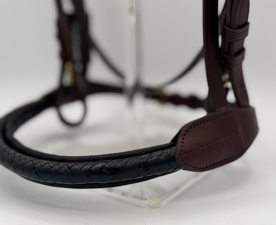 #2 Full Grain Leather Two Tone Barrel Braid Snaffle Bridle w/ Plain Reins