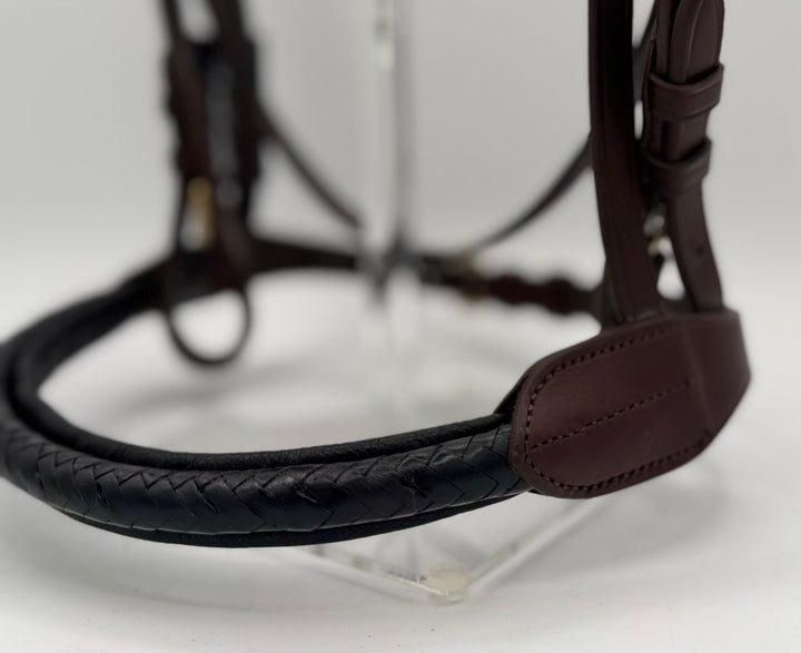 #2 Full Grain Leather Two Tone Barrel Braid Snaffle Bridle w/ Plain Reins