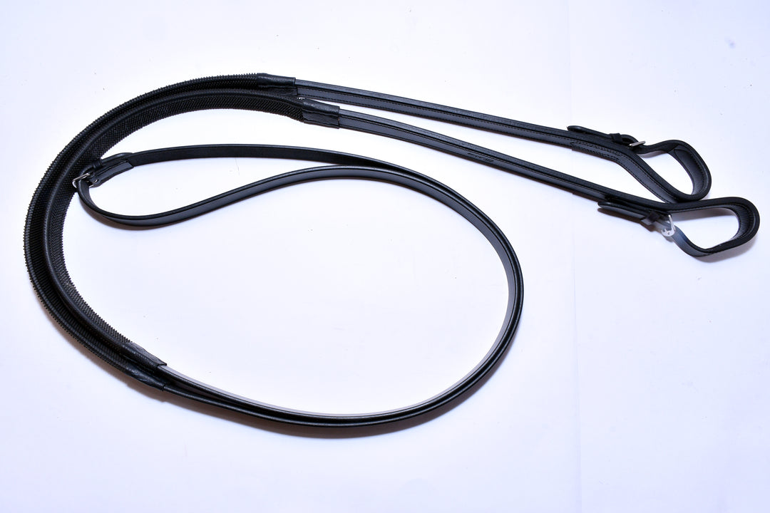 Racing Tack- Rubber/Leather Reins w/ Buckle End - Bridleberry Leather Tack Co. 