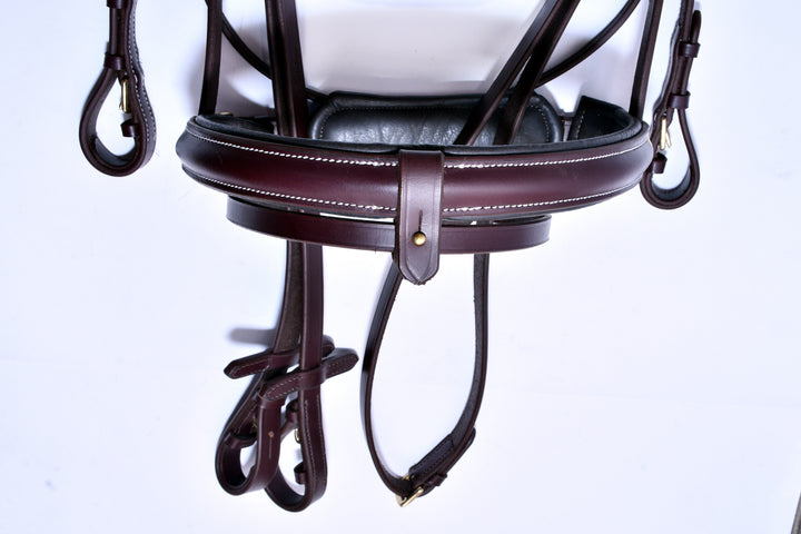 #5 Leather Bridle w/White Stitching,"U"Shaped padded Leather Browband,w/Plain Full Grain English Leather Reins - Bridleberry Leather Tack Co. 