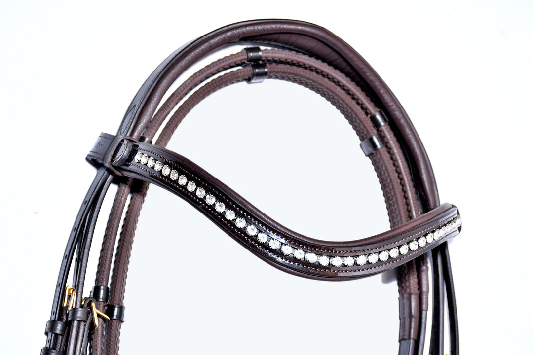 Extra Padded Patent Leather Snaffle Bridle, w/ English Leather Rubber Reins w/Stops - Bridleberry Leather Tack Co. 