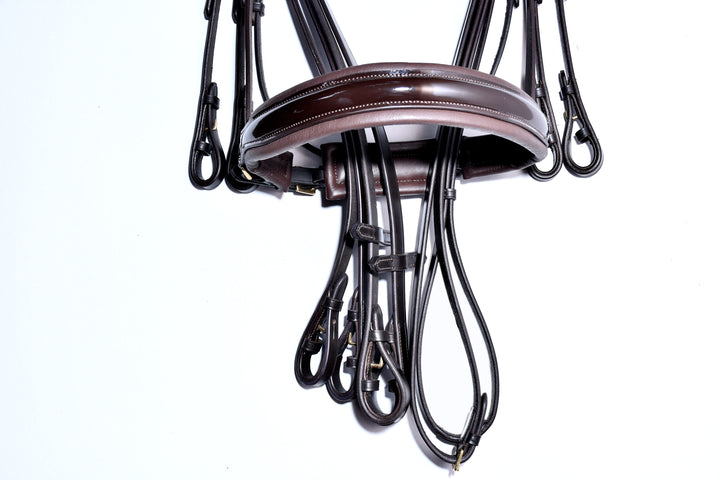 Extra Padded Double Bridle with Extra Cushioning for Comfort includes Two sets of ReinsReins - Bridleberry Leather Tack Co. 