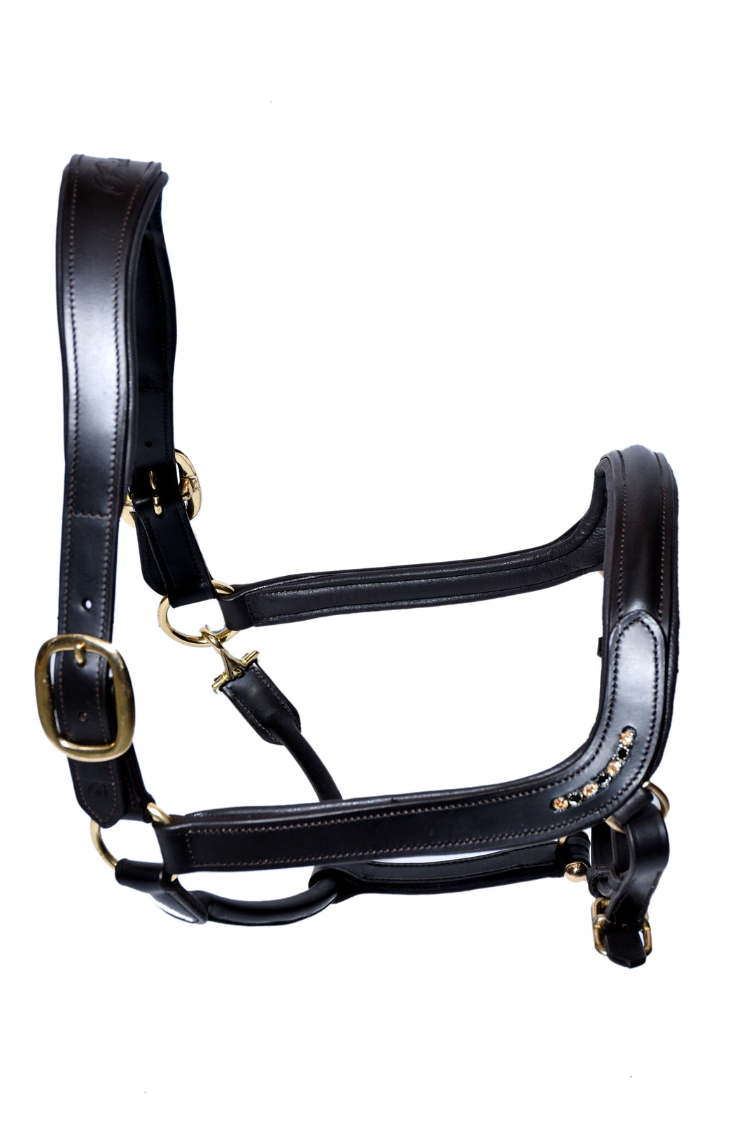 # 5 -Leather Show Halter w/row of Gems at the Curve of the Nose Band, Designed for a Clip Lead