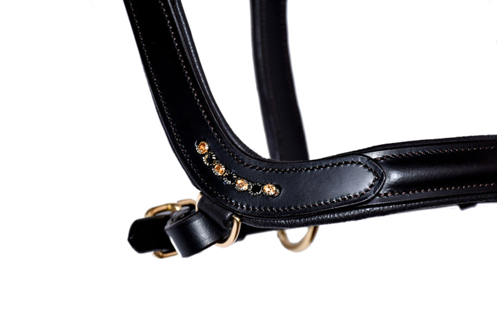 # 5 -Leather Show Halter w/row of Gems at the Curve of the Noseband, Designed for a Clip Lead Line - Bridleberry Leather Tack Co. 