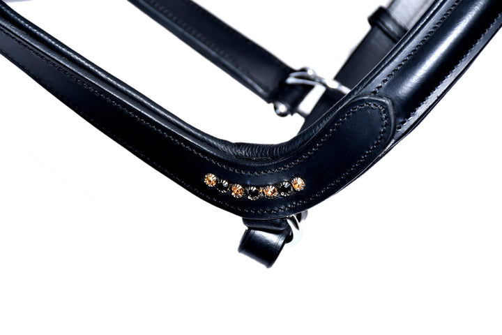 # 5 -Leather Show Halter w/row of Gems at the Curve of the Noseband, Designed for a Clip Lead Line - Bridleberry Leather Tack Co. 