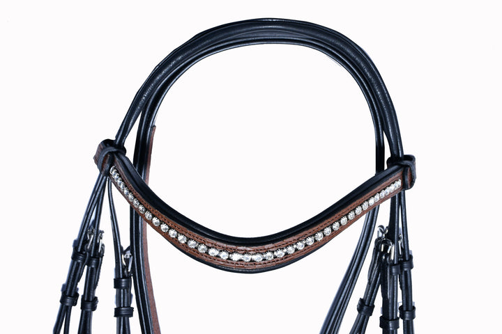 #52 Extra Padded Full Grain Leather Two Tone Textured Bridle w/ English Leather Reins