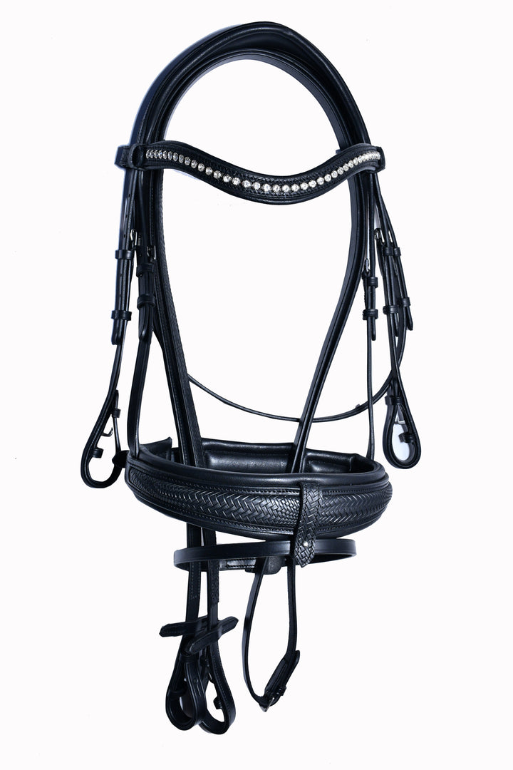 #53 Extra Padded Full Grain Leather Snaffle Bridle w/ Textured Leather Noseband & English Leather Reins