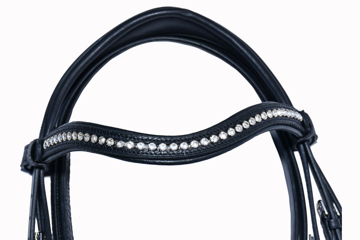 #53 Extra Padded Full Grain Leather Snaffle Bridle w/ Textured Leather Noseband & English Leather Reins