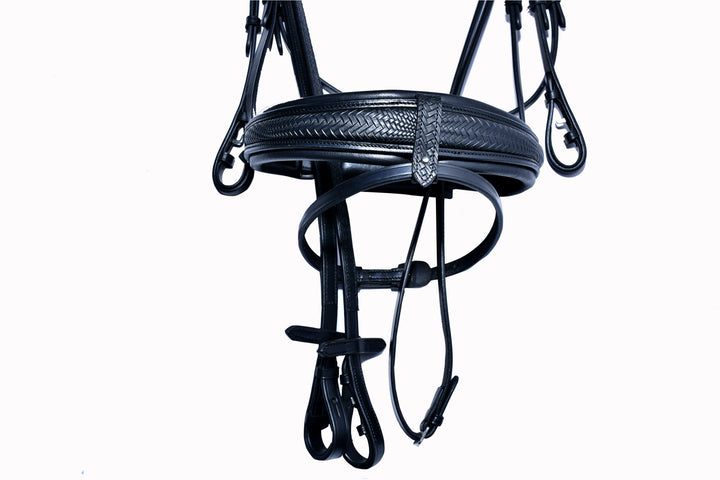 #53 Extra Padded Full Grain Leather Snaffle Bridle w/ Textured Leather Noseband & English Leather Reins