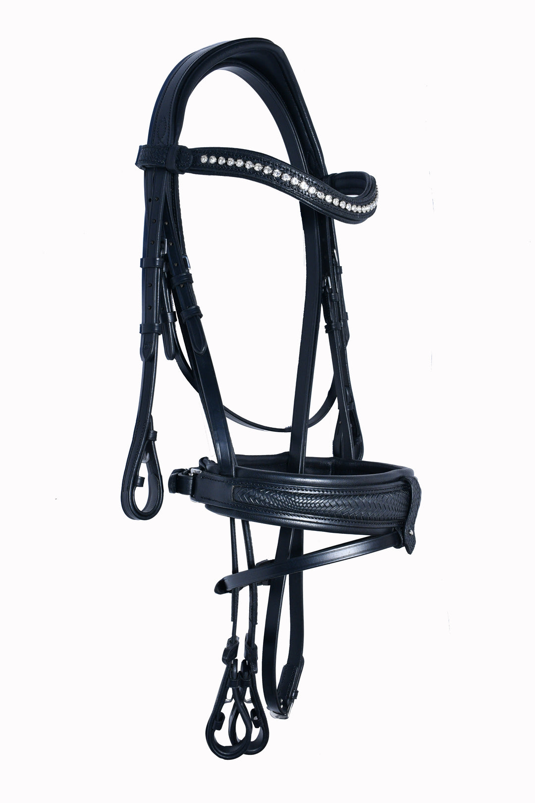 #53 Extra Padded Full Grain Leather Snaffle Bridle w/ Textured Leather Noseband & English Leather Reins