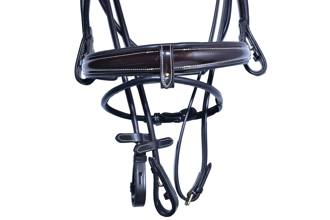 #10-Rolled English Leather Bridle w/Patent Leather Noseband, Multi Colored Crystal Browband & Rolled Reins