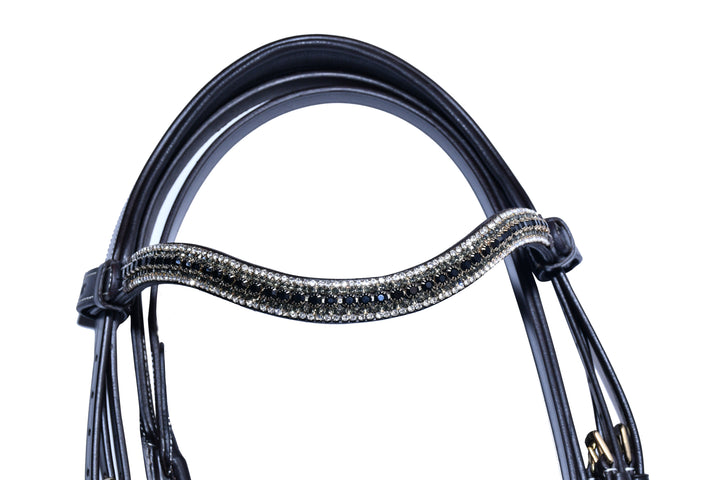 #10-Rolled English Leather Bridle w/Patent Leather Noseband, Multi Colored Crystal Browband & Rolled Reins