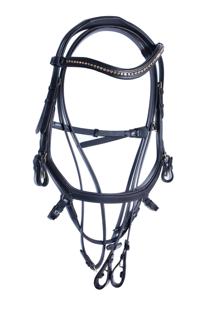 #9-Ergonomic Designed Bridle has a Crystal Leather Browband w/Full Grain English Leather Reins