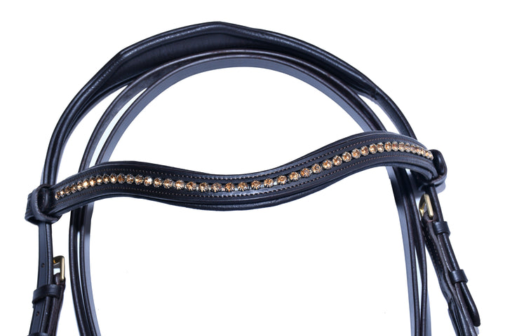 #9-Ergonomic Designed Bridle has a Crystal Leather Browband w/Full Grain English Leather Reins