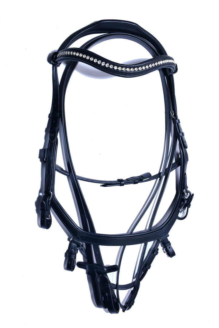 #9-Ergonomic Designed Bridle has a Crystal Leather Browband w/Full Grain English Leather Reins