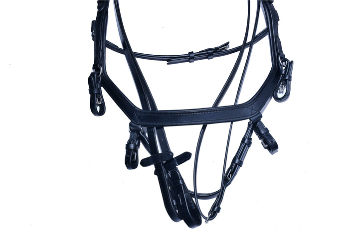 #9-Ergonomic Designed Bridle has a Crystal Leather Browband w/Full Grain English Leather Reins