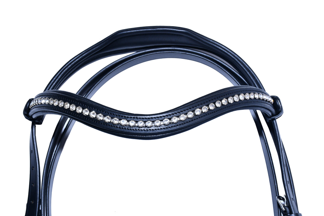 #9-Ergonomic Designed Bridle has a Crystal Leather Browband w/Full Grain English Leather Reins