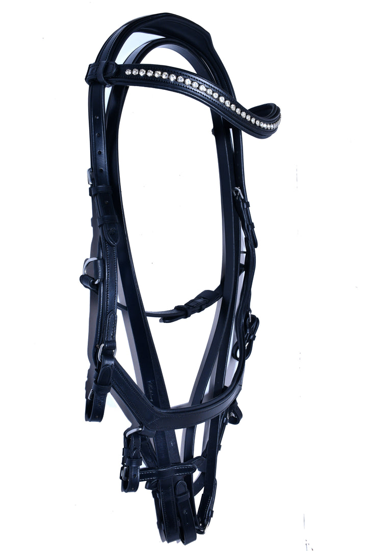 #9-Ergonomic Designed Bridle has a Crystal Leather Browband w/Full Grain English Leather Reins