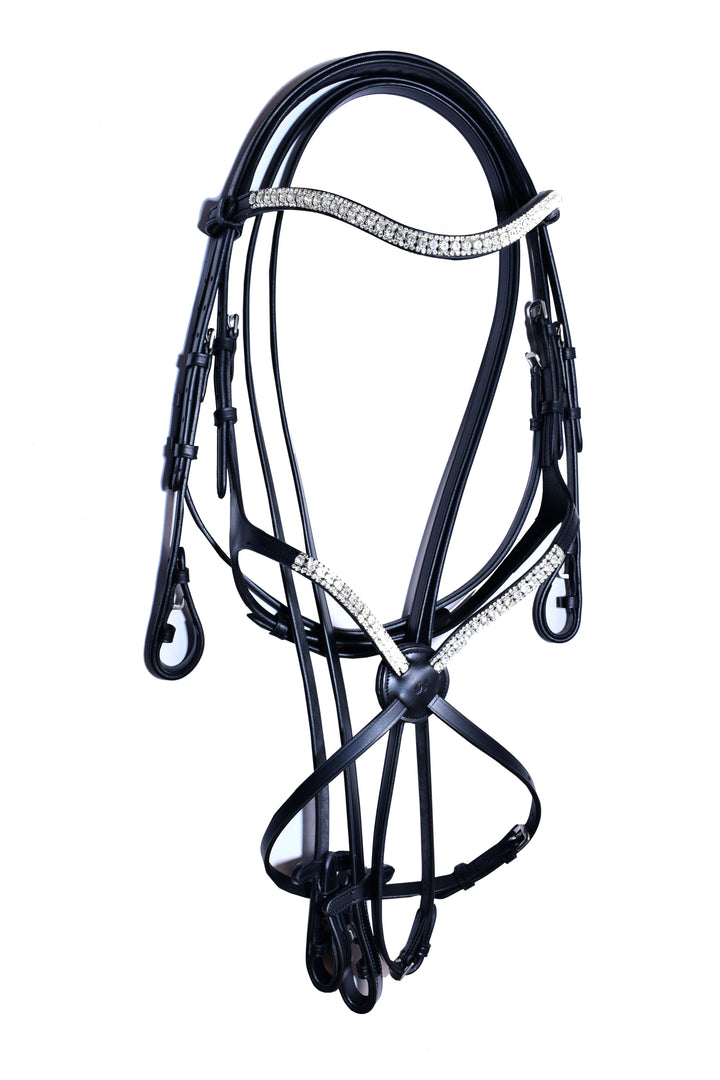 #4 Leather Figure 8 Bridle w/Crystal noseband & Browband w/Plain Full Grain English Leather Reins