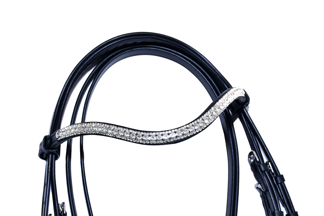 #4 Leather Figure 8 Bridle w/Crystal noseband & Browband w/Plain Full Grain English Leather Reins