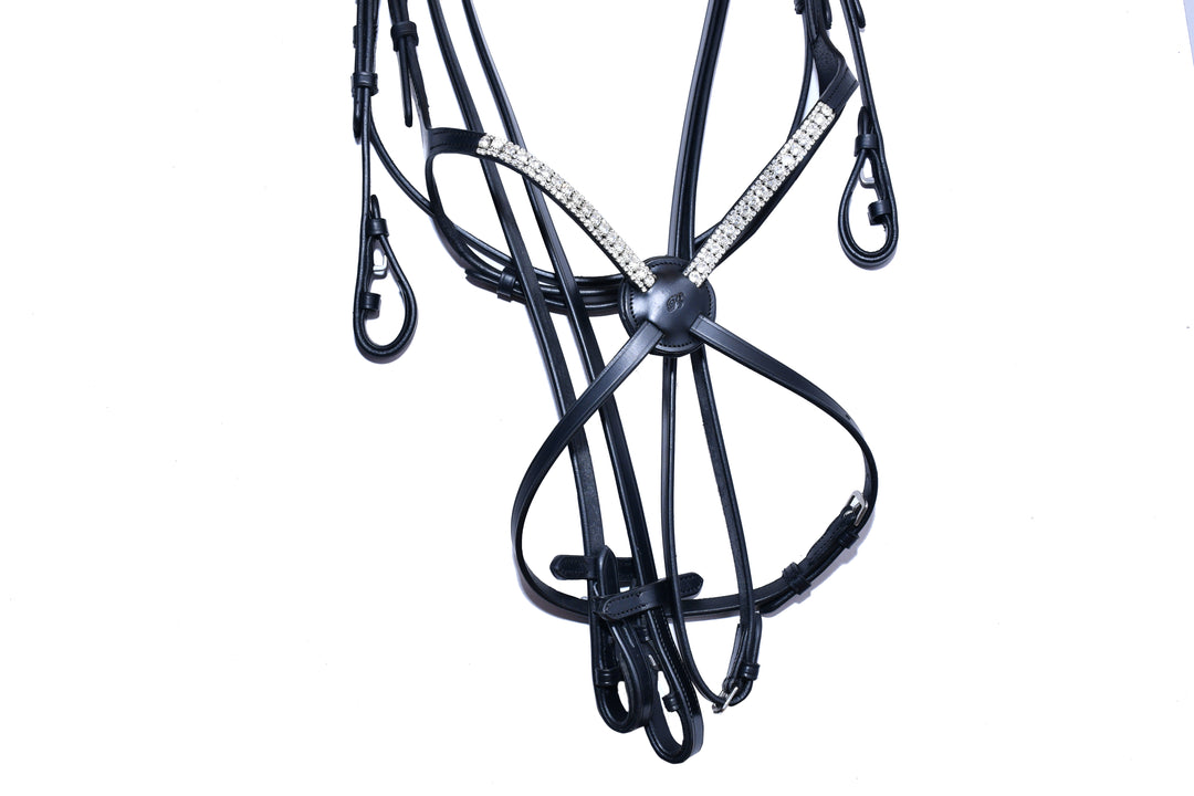 #4 Leather Figure 8 Bridle w/Crystal noseband & Browband w/Plain Full Grain English Leather Reins