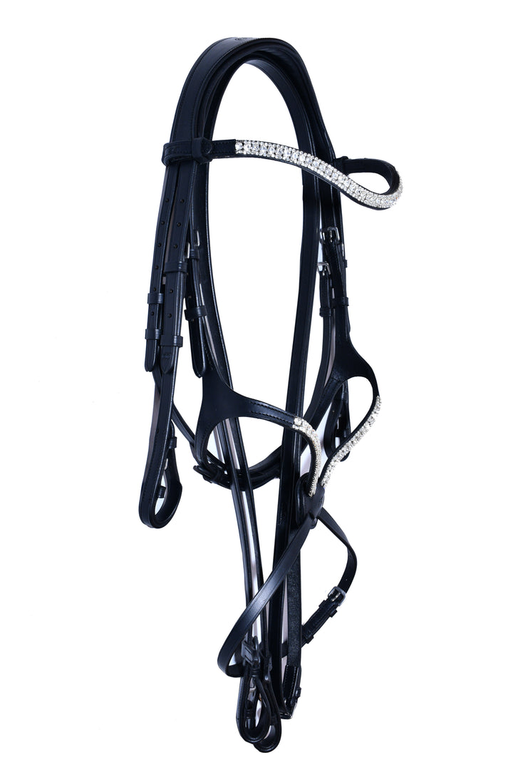 #4 Leather Figure 8 Bridle w/Crystal noseband & Browband w/Plain Full Grain English Leather Reins