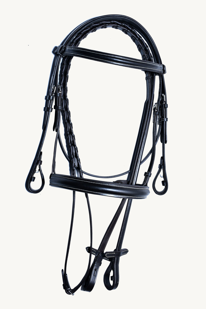 #31 Hunter Snaffle Full Grain Leather Bridle, Edge Stitching w/ Laced Reins